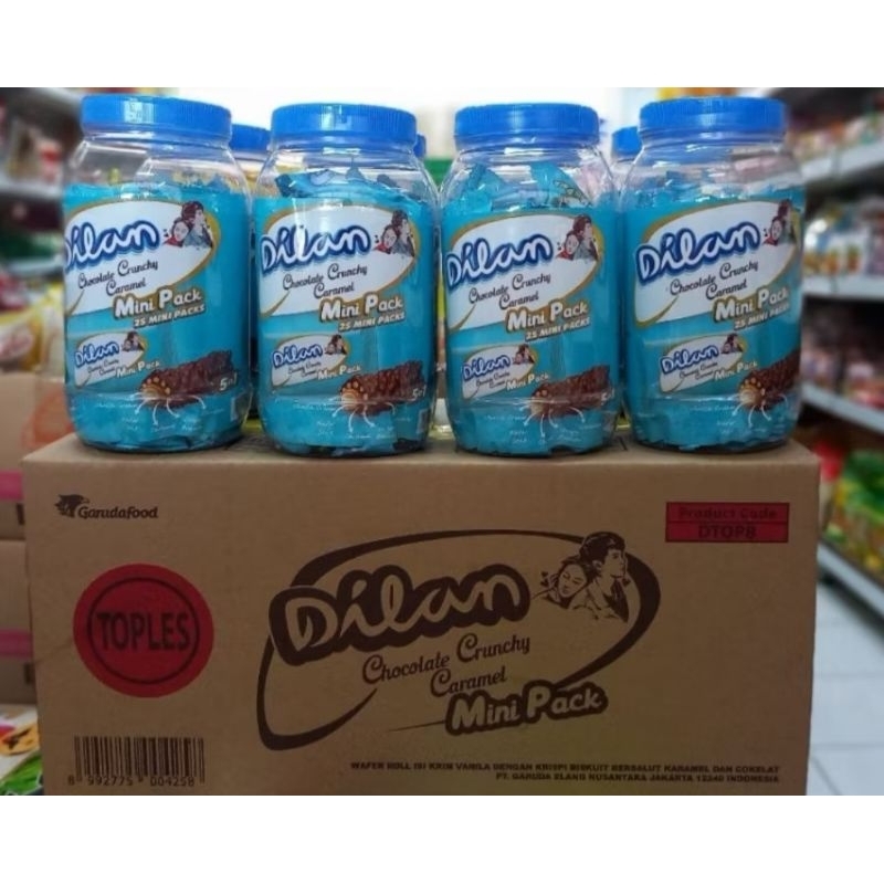 

Dilan Coklat Premium-Toples Elegan / Coklat Dilan Toples Isi 25 Mini Pack / Dilan Chocolate Crunchy Caramel 25 Mini Pack Toples