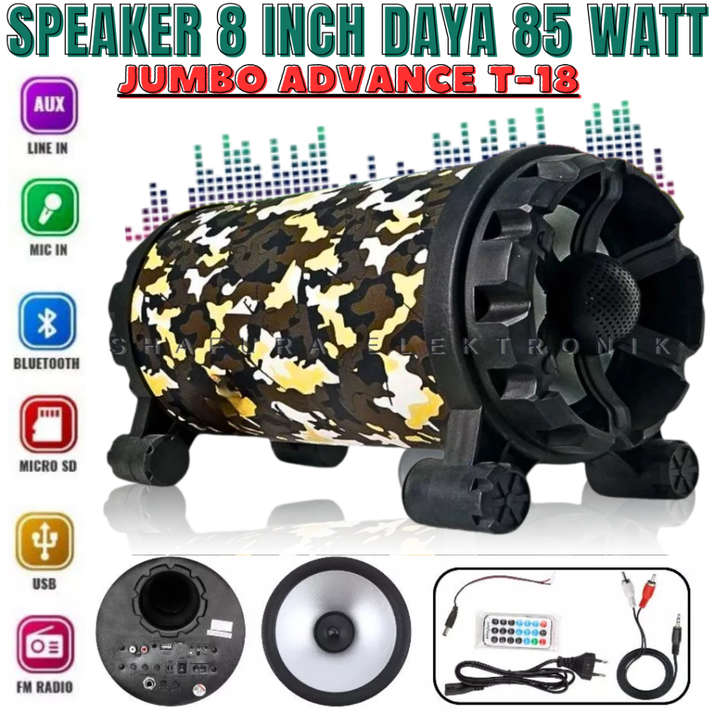 Speaker 8 Inch Daya 85 Watt Advance T-18 Subwoofer Car | Speaker Tabung 8 Inch Ac/Dc | Speaker Aktif