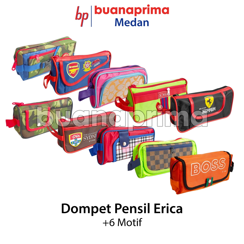 

DOMPET PENSIL ERICA Kain Resleting Zipper Kancing Motif Tempat Pensil Murah Pencil Case