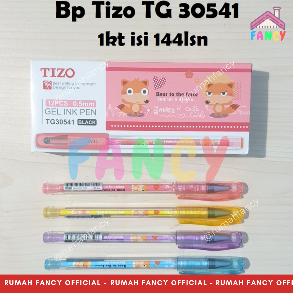 

[1 LUSIN / 12 PCS] Pulpen FANCY Gel TIZO 0.5mm Tinta HITAM Motif Rubah Lucu Ballpoint Gel buka tutup