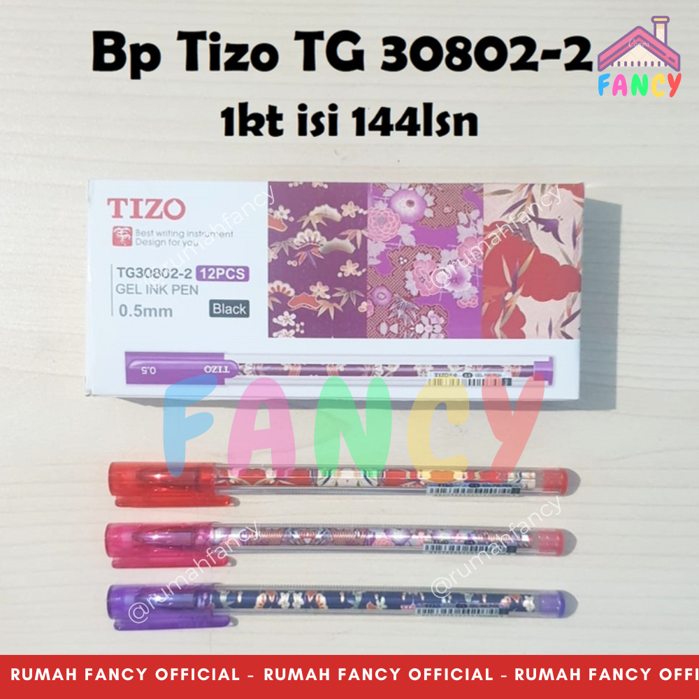 

[1 LUSIN / 12 PCS] Pulpen FANCY Gel TIZO 0.5mm Tinta HITAM Motif BATIK BUNGA / Bolpen Gel buka tutup
