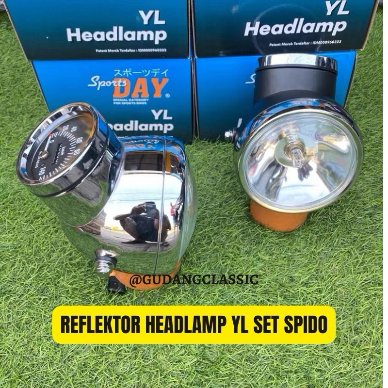 LAMPU DEPAN YL DAY YHA-106 SET BATOK YL BESI HITAM CROM SET SPEEDOMETER FUNGSI PNP CB GL MP CD 90 CD