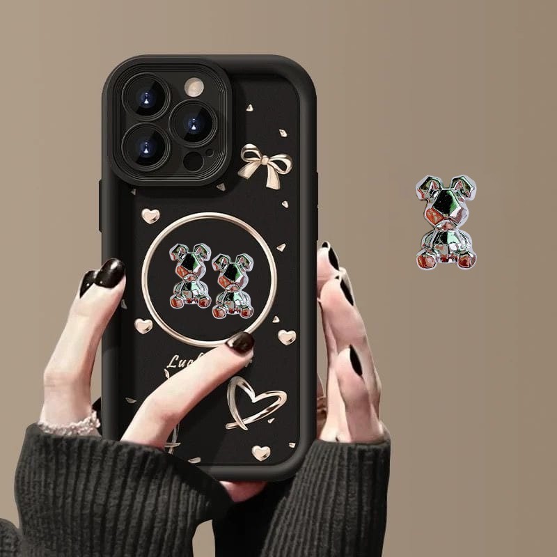 SS974 Silikon Case 3D Silver Lucky Bear Softcase Casing Hp FOR IPHONE 7G 8G 7 8 7+ 8+ X XR 11 12 13 