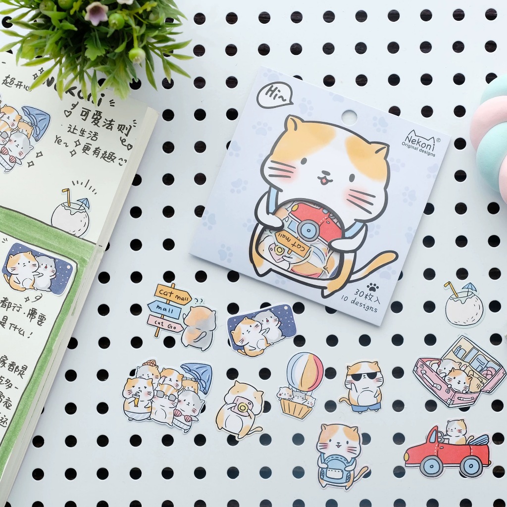 

Nekoni Cute Pet Flake Sticker Pack Stickers Stiker Kertas Label Motif Hewan Lucu Unik