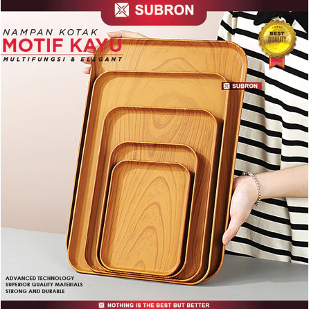 Nampan Baki Tray Saji Plastik motif KAYU / Tray saji makanan multifungsi / Baki plastik Motif Kayu