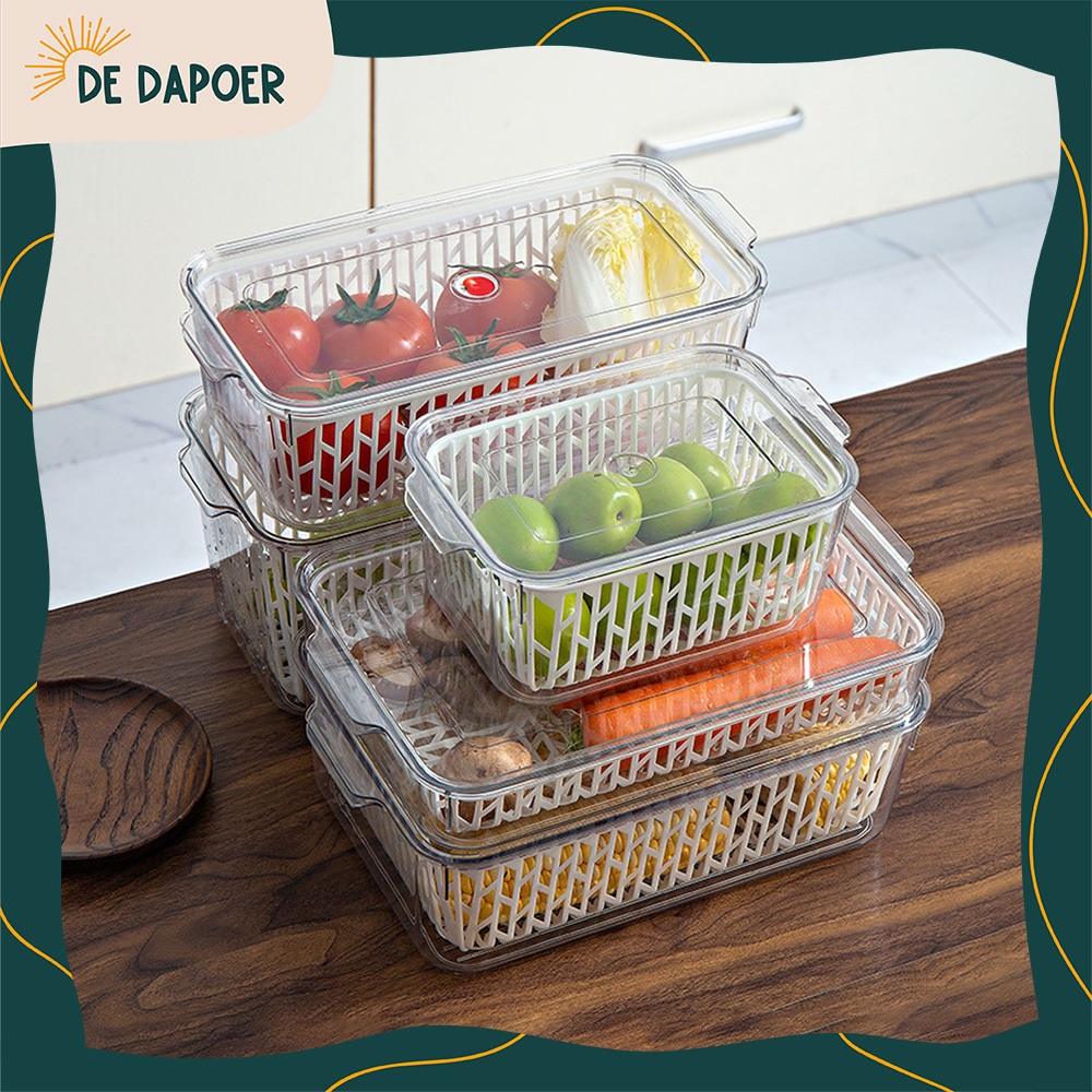 Kotak Container Buah Sayur Ikan Akrilik Dengan Saringan Tempat Penyimpanan Food Prep Kulkas