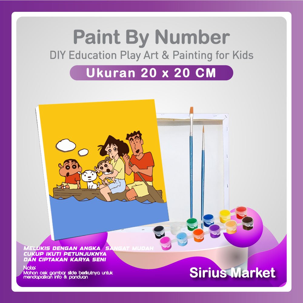

1 Set Belajar Melukis DIY Paint by Number 20x20 Shinchan Donald Duck SpongeBob Doraemon
