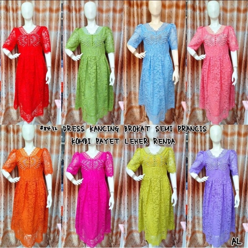 COD ELGHANA DRESS BRUKAT MOTE 8432 SERAGAM BAJU NATAL