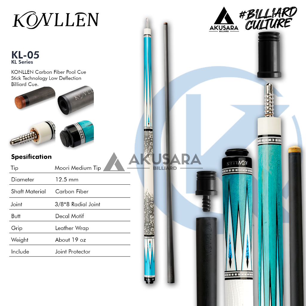 Konllen KL-05F 12.5mm Carbon Fiber Shaft Cue Stick Billiard