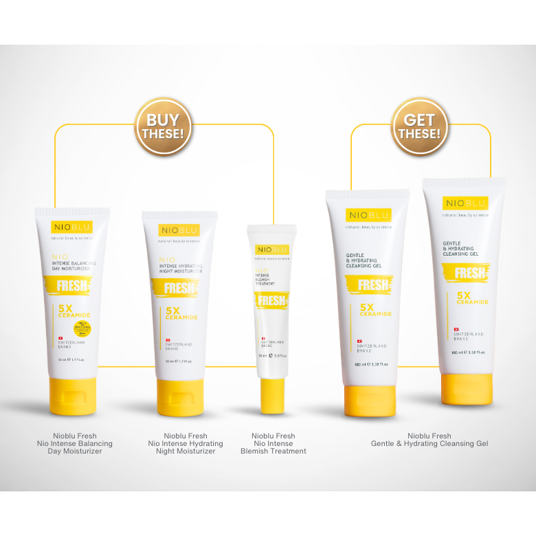 BUY 3 GET 2 NIOBLU FRESH GENTLE & HYDRATING CLEANSING GEL NIOBLU FRESH NIO INTENSE BALANCING DAY MOI