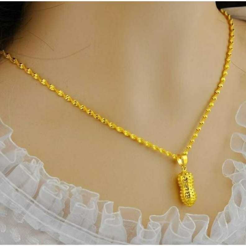 Kalung mewah Wanita Liontin Kacang warna Emas 24k