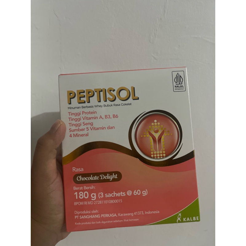 

Susu Peptisol Minumam Berbasis Whey Bubuk Rasa Cokelat (Berat Bersih 180g isi 3 sachets) Kalbe