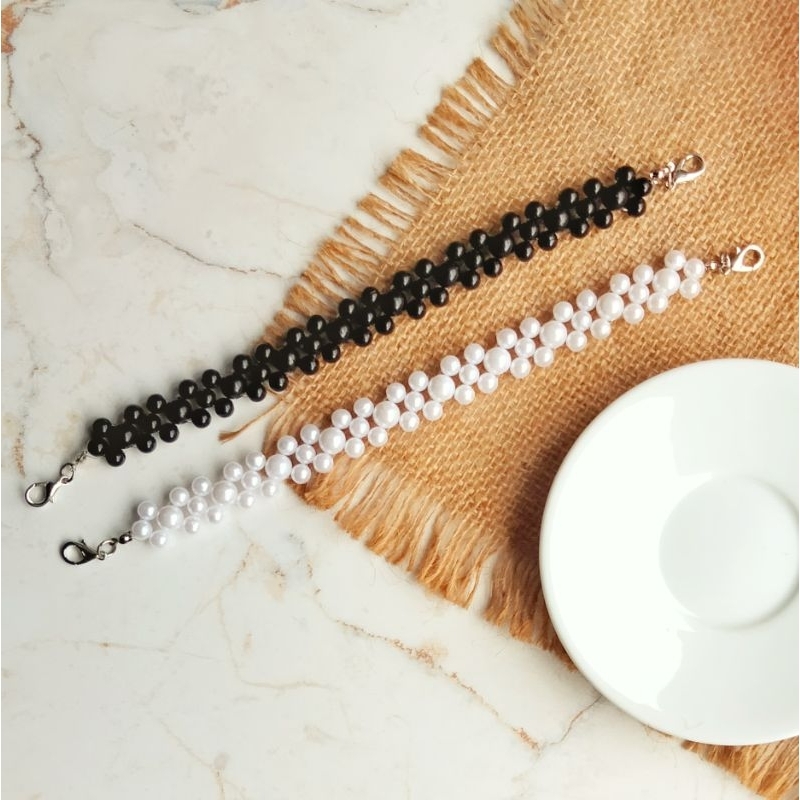 Konektor Masker Mutiara Putih & Hitam Part 1 | Konektor Masker Hijab