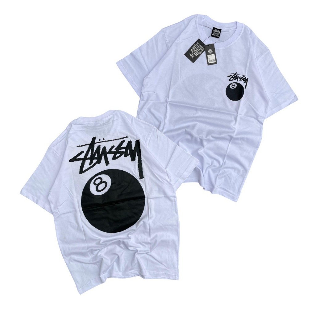 T SHIRT STUSSY 8 BALL PUTIH PREMIUM FULLTAG