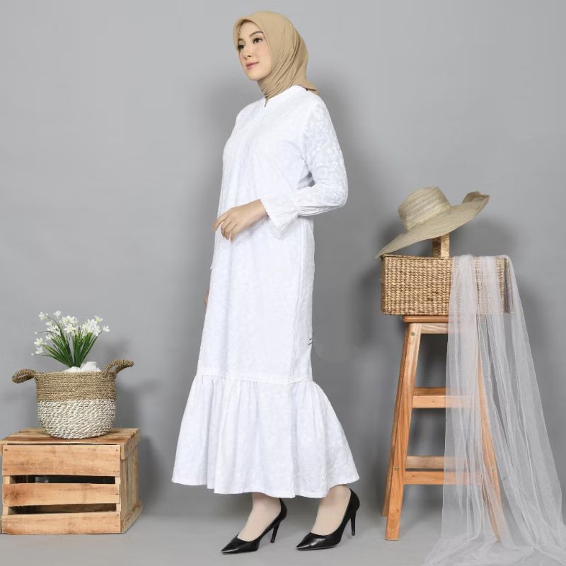 Gamis Umroh Wanita Putih Full Bordir/ Baju Umroh Wanita / Busana umroh wanita