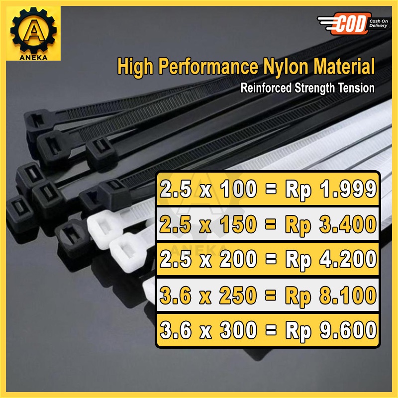 

Kabel Tis 10cm / 15cm / 20cm / 25cm / 30cm / Termurah 1 Pack 100 PCS Nylon Cable Ties Hitam / Putih