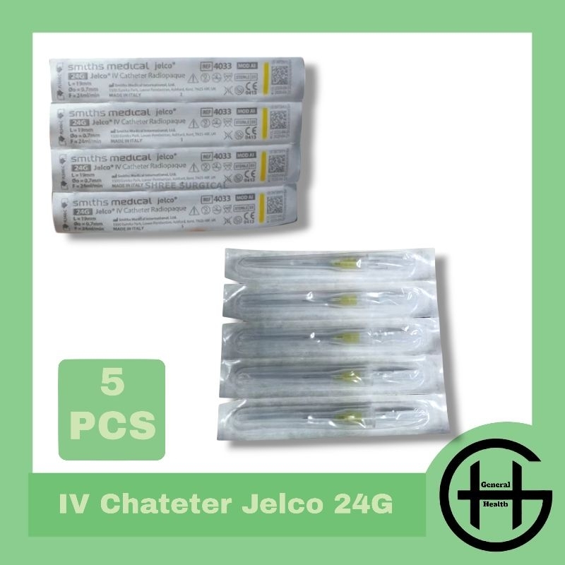 5Pcs Jelco IV Cath 24G Jarum Infus Anak IV Cath Radiopaque 1 Lembar isi 5Pcs