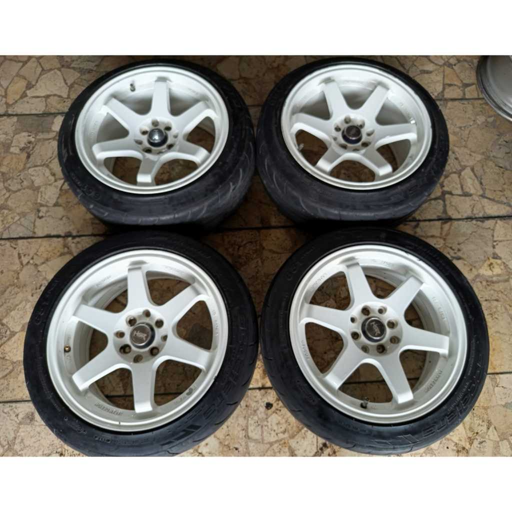 velg copotan plus ban TE37 R16X7 8X100/114 WHITE + 651 195 50 R16 kondisi bekas masih bagus