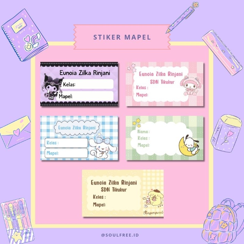 

(40pcs) stiker mapel custom/stiker label buku / stiker nama custom / stiker buku lucu / SANRIO