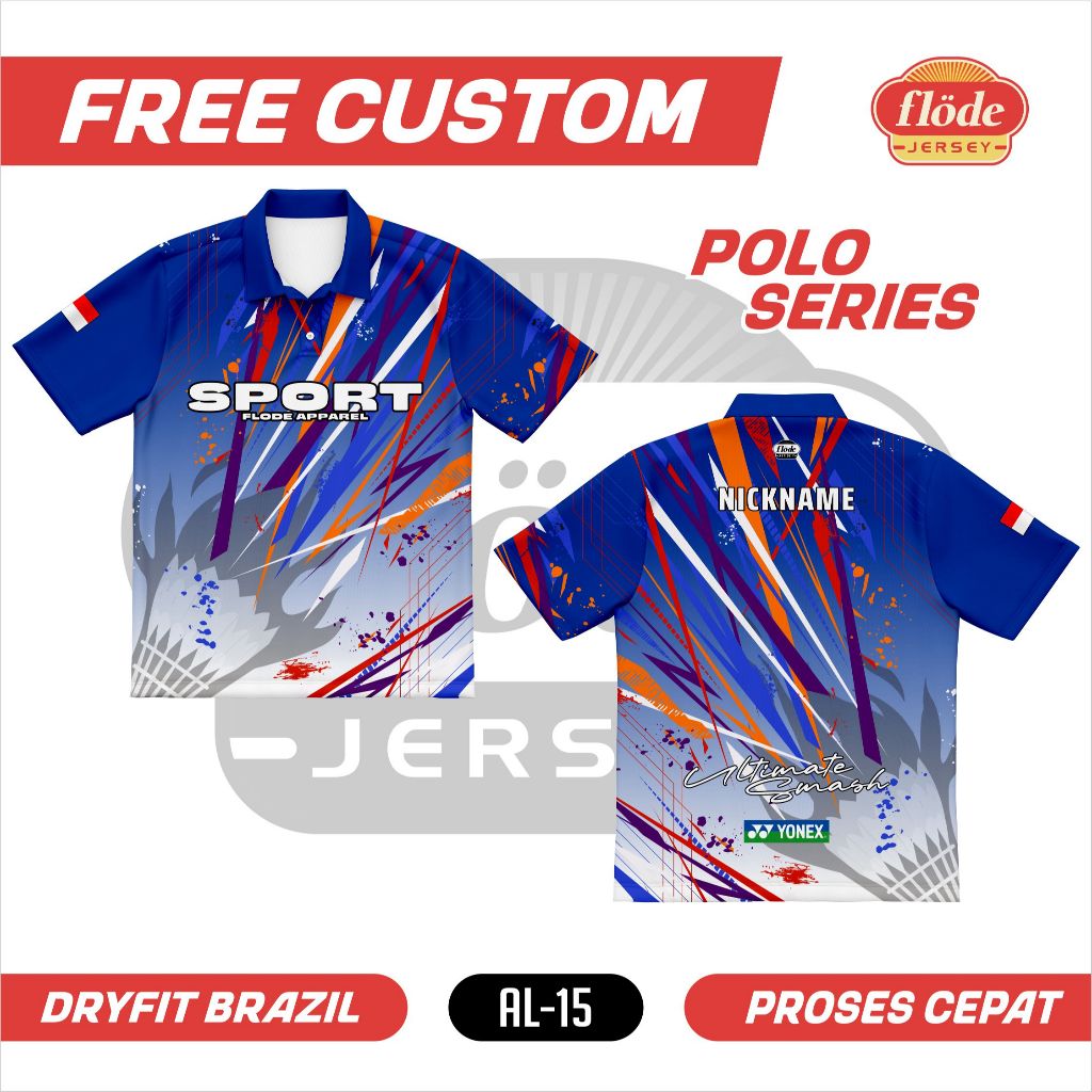 Jersey Badminton kerah polo full printing custom by Flode Jersey