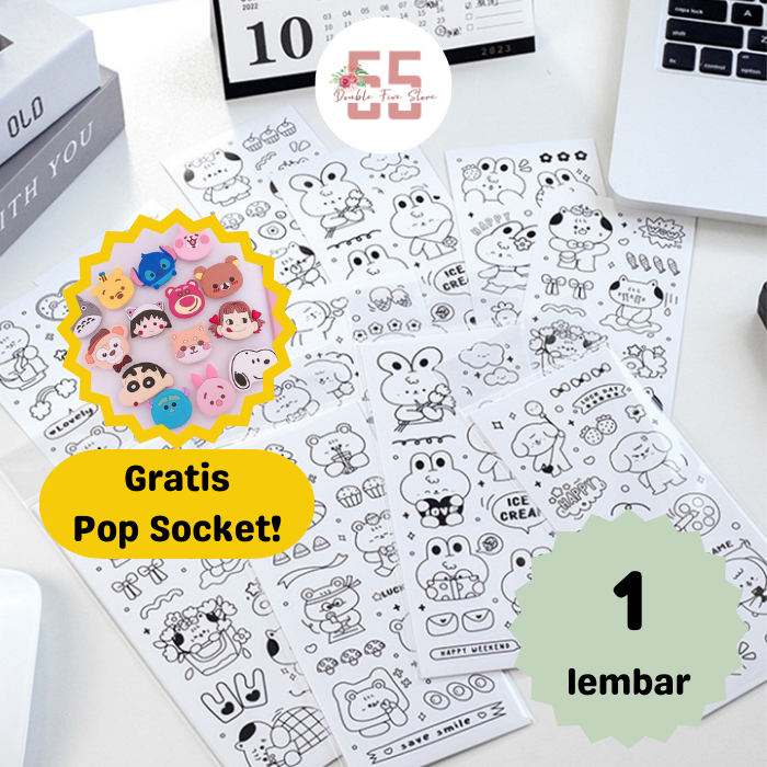 

Sticker Aesthetic Dekorasi Jurnal Scrapbook Motif Kartun Lucu Hitam Putih - 079