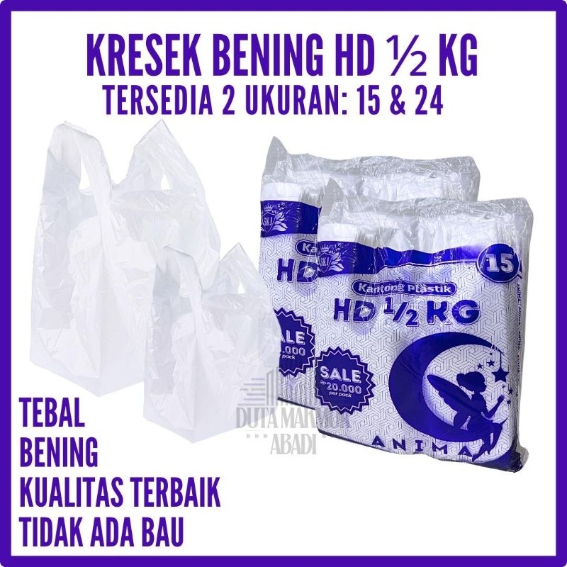 Kantong Plastik Kresek HD Bening 500 gram / Kresek Putih Bening 15 24 / Kantong Asoy / Termurah