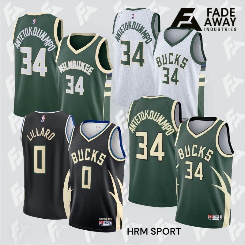 Jersey Basket Pria Desain Tim NBA Milwaukee Bucks Nomor Punggung Pemain