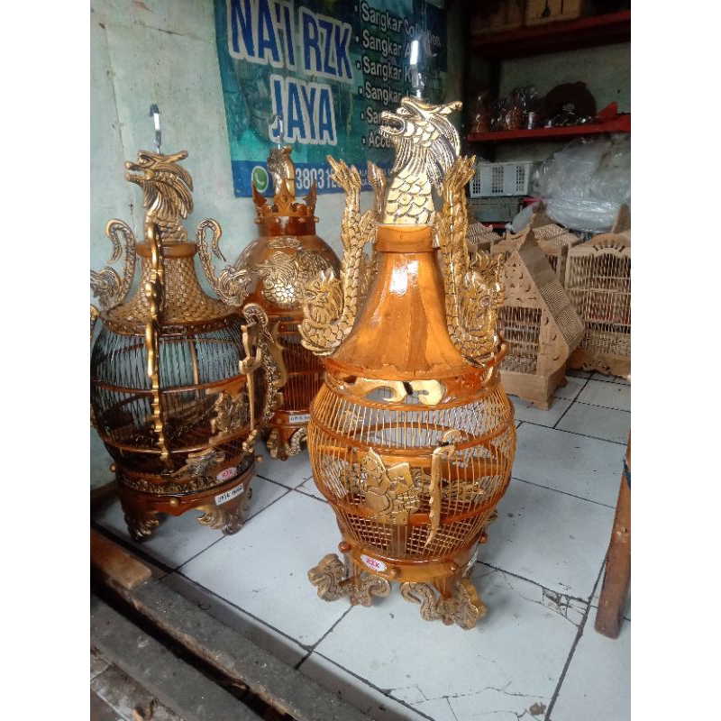 kandang burung / sangkar ukir naga bhn kayu jati jumbo