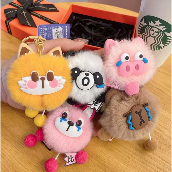 Gantungan Kunci gantungan tas Bulu Lucu Motif Animal Keychain Accecories Animal Cry Bag