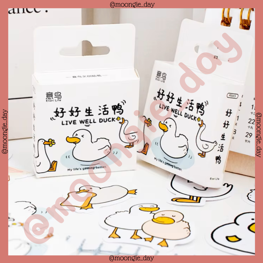 

45 PCS/BOTX STIKER KERTAS TEMA LIVE WELL DUCK HEWAN BEBEK BULLET JURNAL DIY DIARY LUCU MURAH