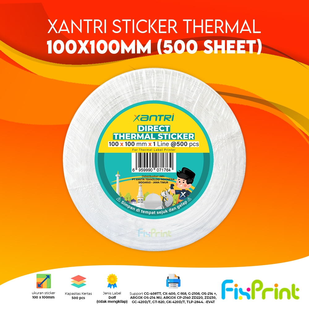 

Kertas Sticker Thermal 100mm X 100mm Label Barcode Direct Resi 1 Roll Isi 500pcs