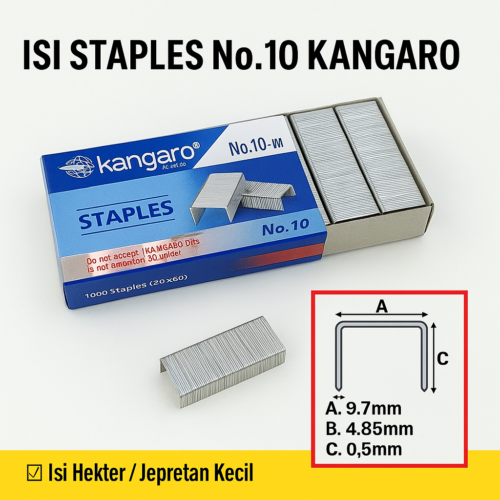 

ISI STAPLES NO.10 KANGARO | ISI HEKTER / JEPRETAN KECIL UNTUK STAPLER MINI