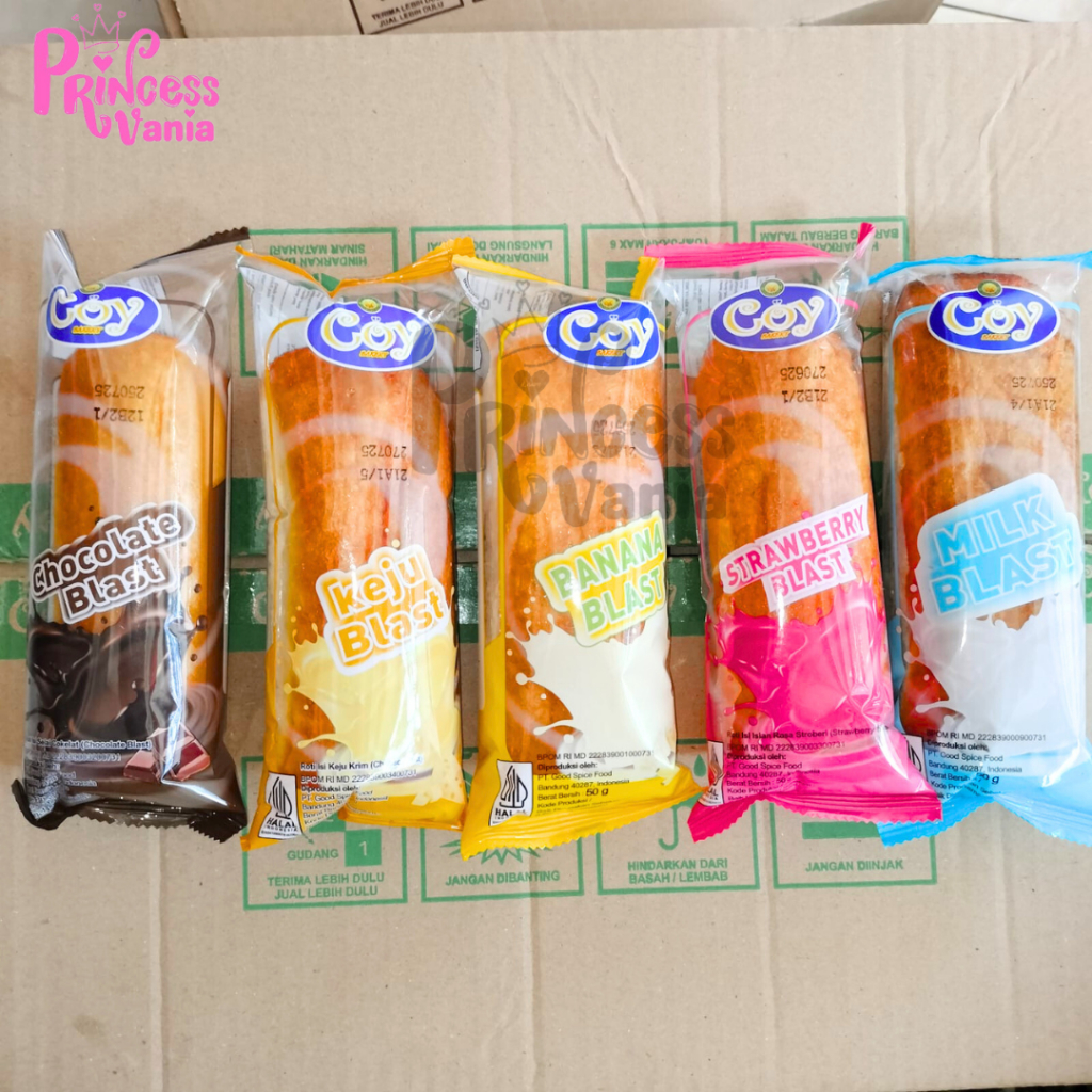 

COY BLAST SATUAN BANANA MILKY COKELAT STRAWBERRY ROTI ISI SELAI 50GR