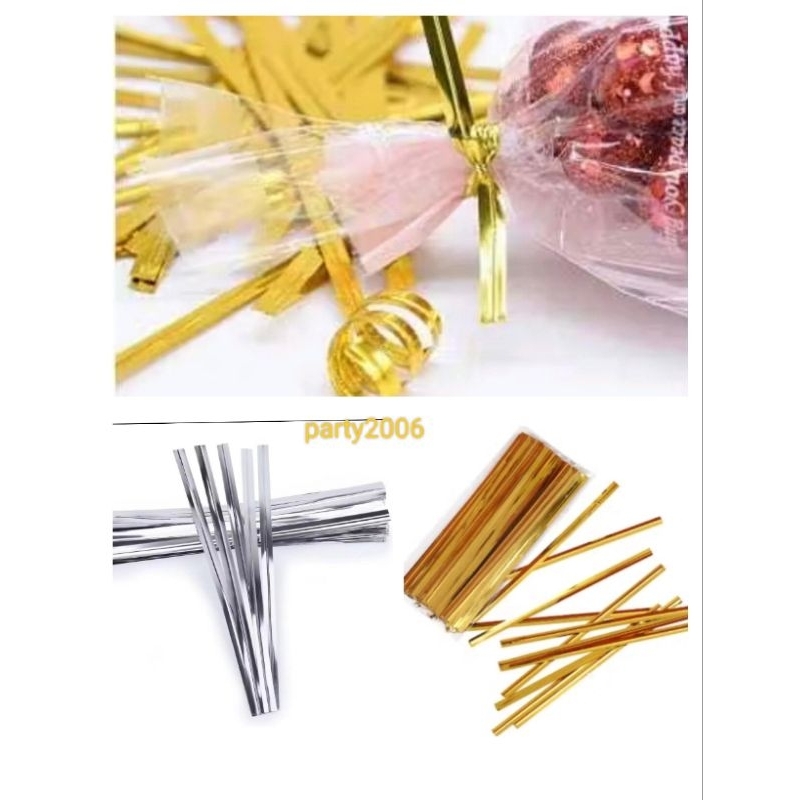 

Pita kawat potong souvenir (8cm) / pita kawat pengikat gold,silver