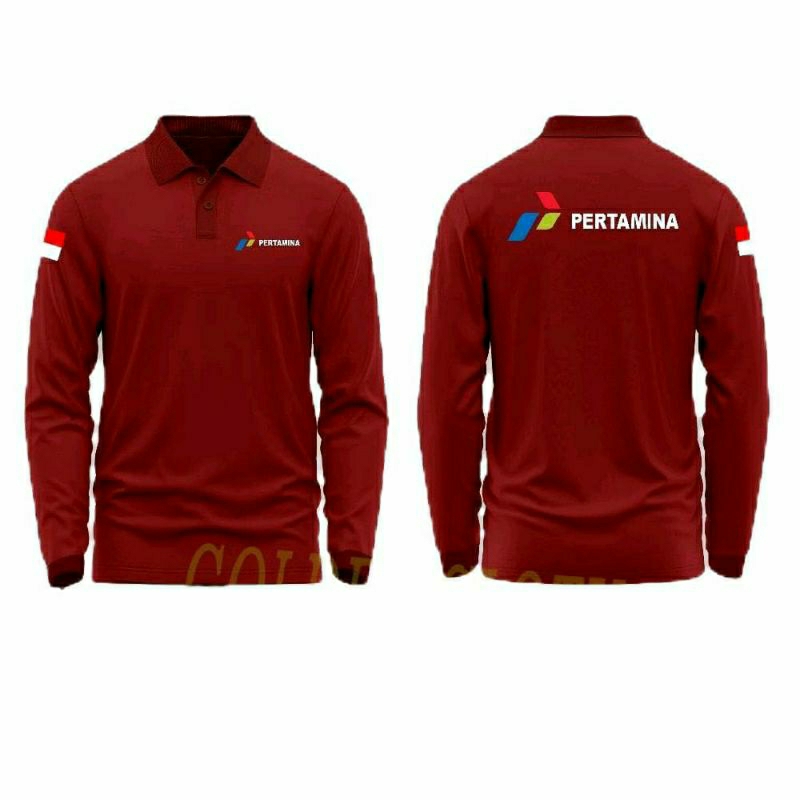 KAOS BERKERAH LENGAN PANJANG PERTAMINA LOGO BENDERA DI LENGAN
