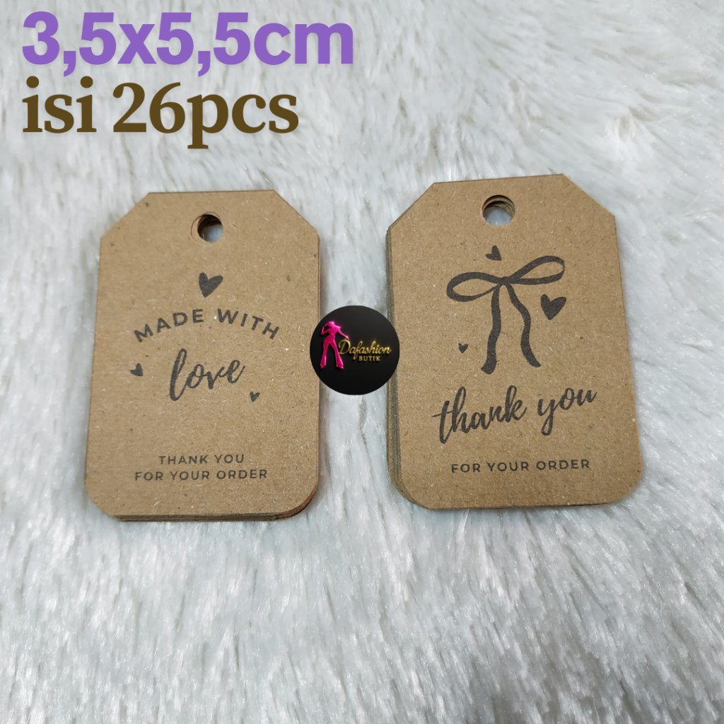 

25Pcs Label Hang Tag Kraft 3,5x5,5 cm - Thank You & Made with Love
