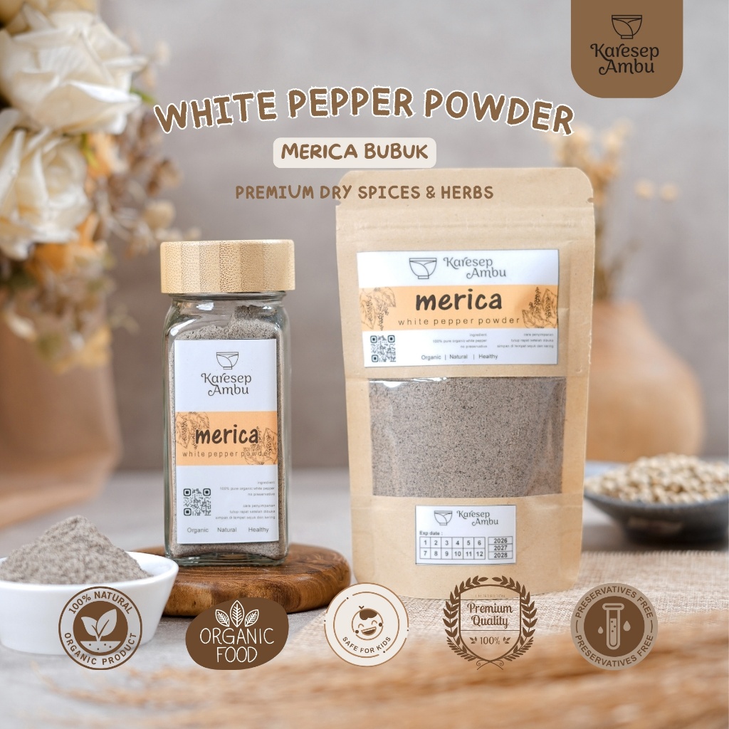 

Merica / White Pepper Powder - Bumbu Dapur Rempah Asli Murni Organik Dry Herbs & Spices by Karesep Ambu