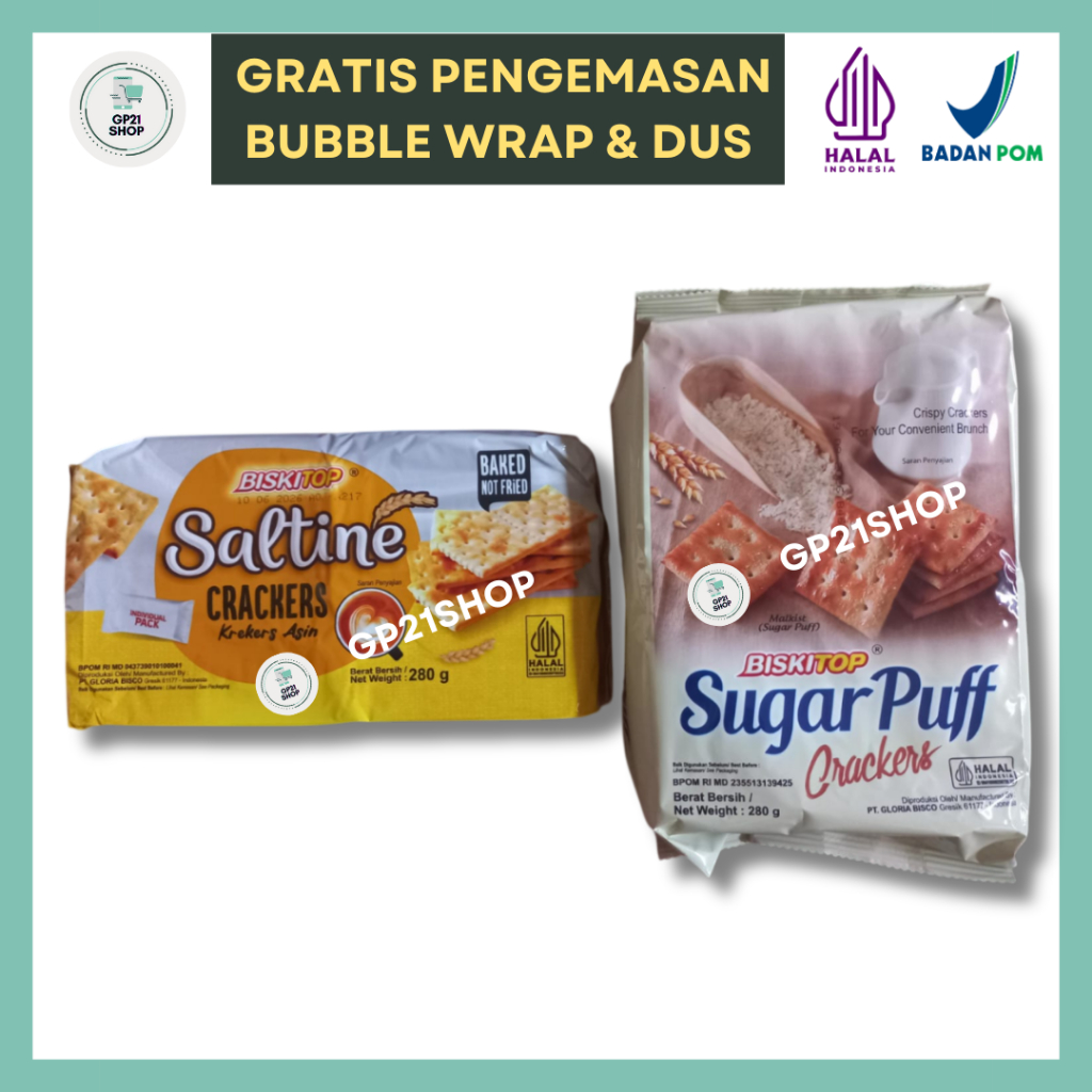 Biskitop Sugar Puff / Saltine Crackers 280gr - Biskuit Renyah Snack Cemilan Murah Enak