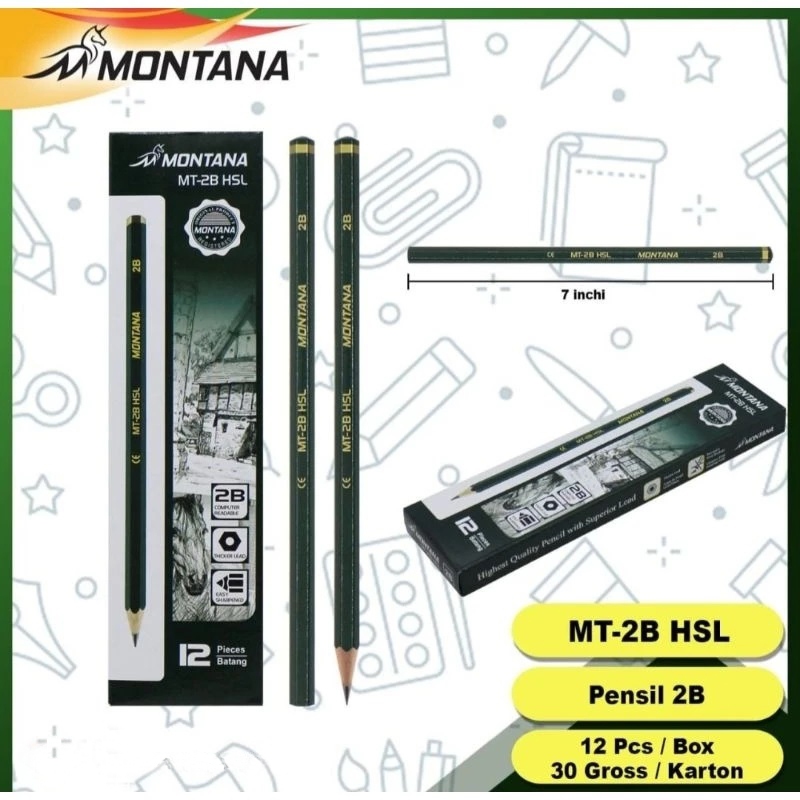 

(1 Box 12 Pcs) Pensil 2B M2000 Montana MT 2B HSL Hijau / Pensil Hijau 2B Lulus Uji Komputer Murah