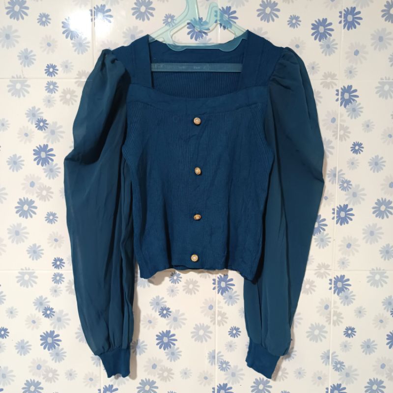 GRL TOP CARDIGAN KNIT SQUARE NECK LENGAN PUFFY BALON UNIQLO GU ZARA