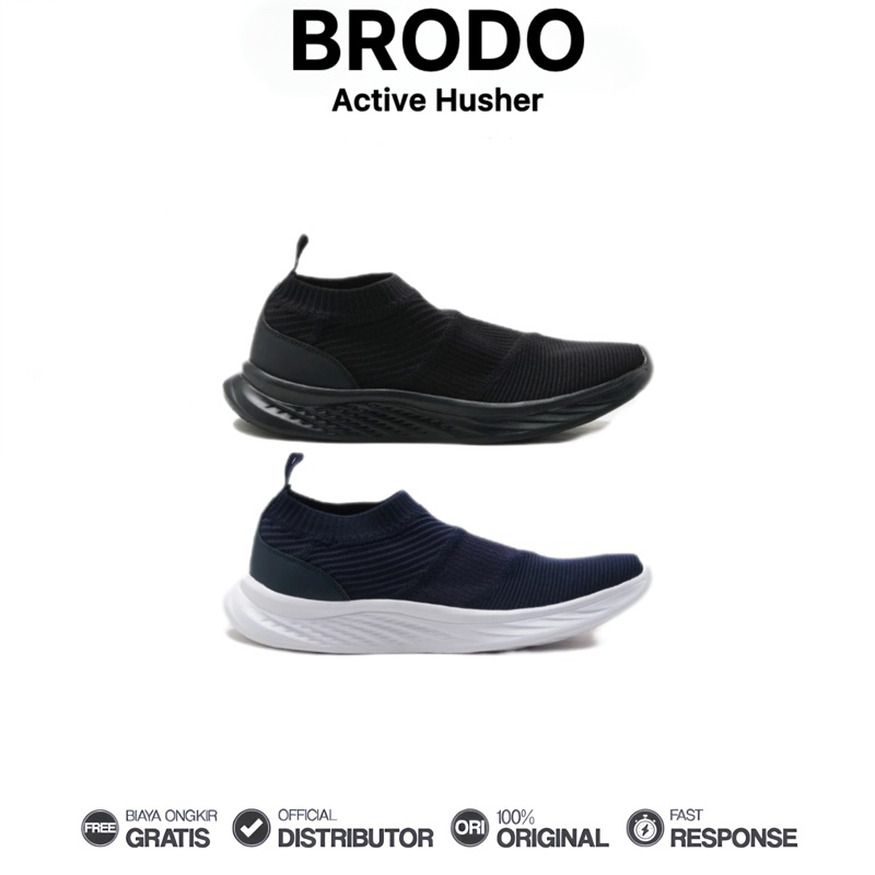 Brodo - Sepatu Active Husher Sneakers Slip On Casual Unisex Wanita Pria Original 100%