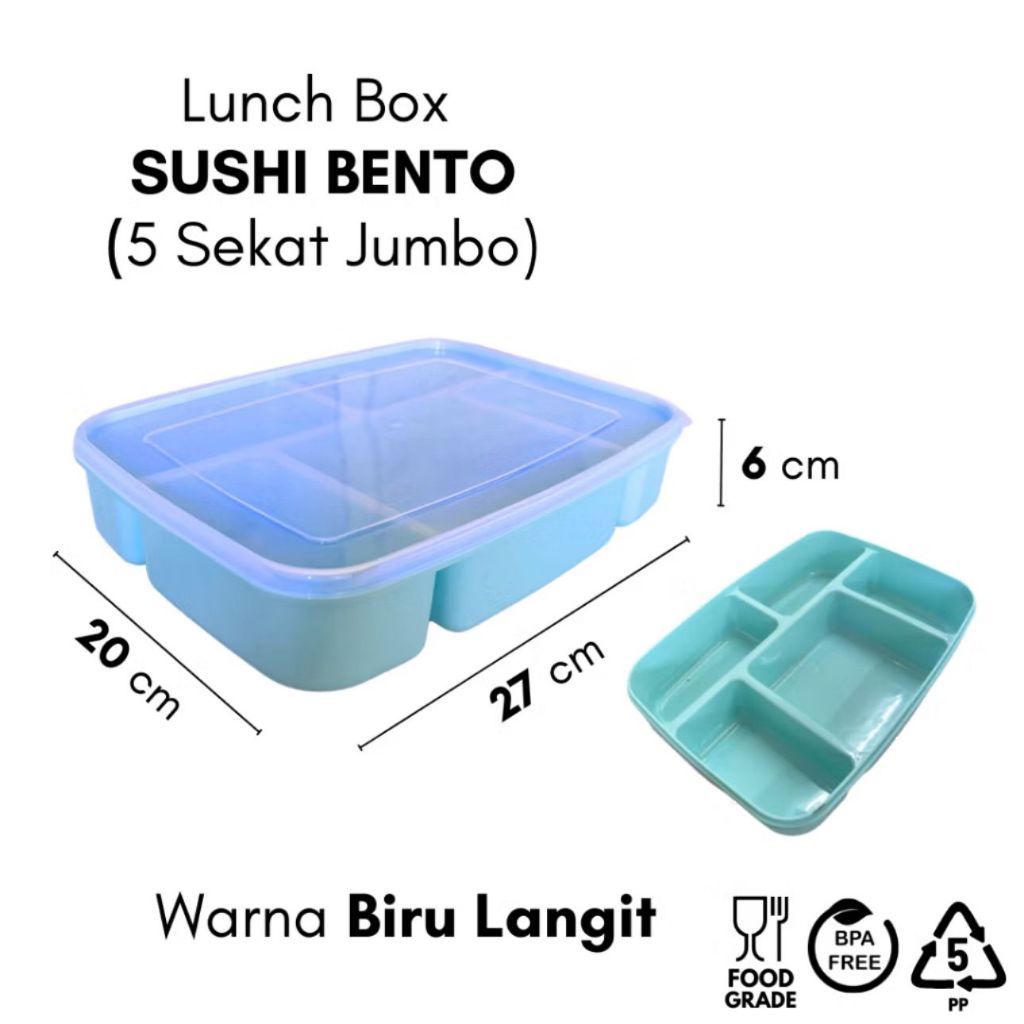 Lunch Box Sushi Bento 5 Sekat High Way Tempat Makan MBG Catering Kantoran Misting Tempat Bekal Anak 