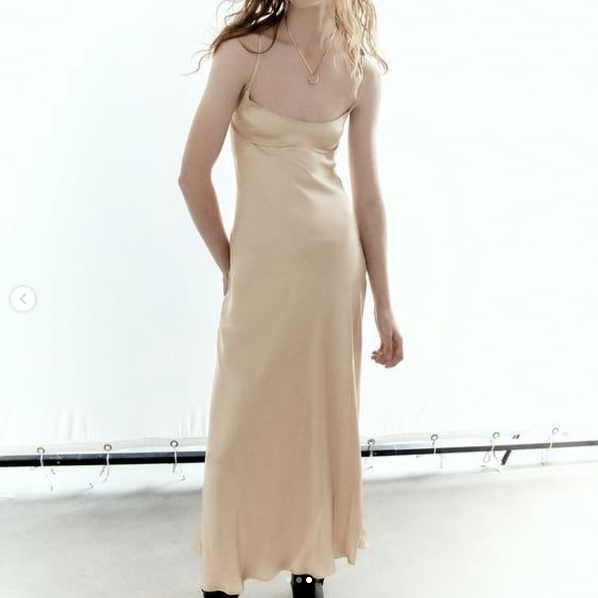 ZARA SATIN EFFECT GOLD CHAMPAGNE CUT OUT BACK DRESS