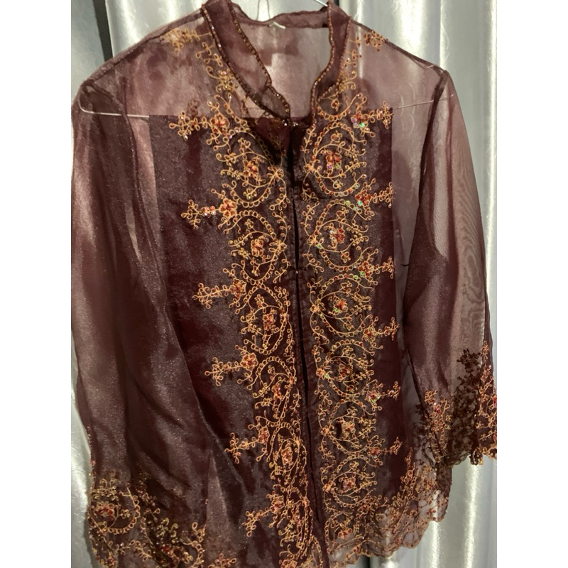 Setelan Kebaya Modern Organza Payet Deep Maroon [PRELOVED]