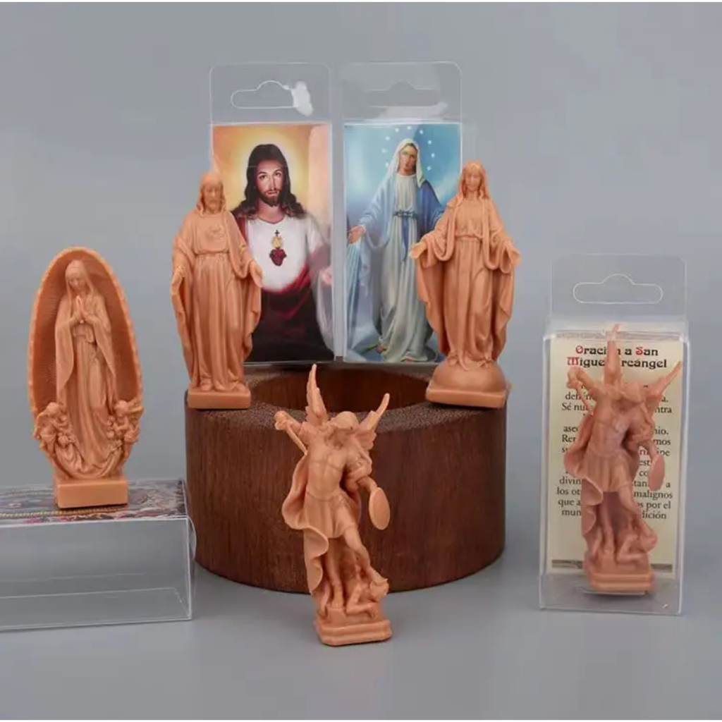 Patung Pajangan Rohani Antique Mungil Santo Mikhael Tuhan Yesus Bunda Maria Guadalupe Souvenir Mewah