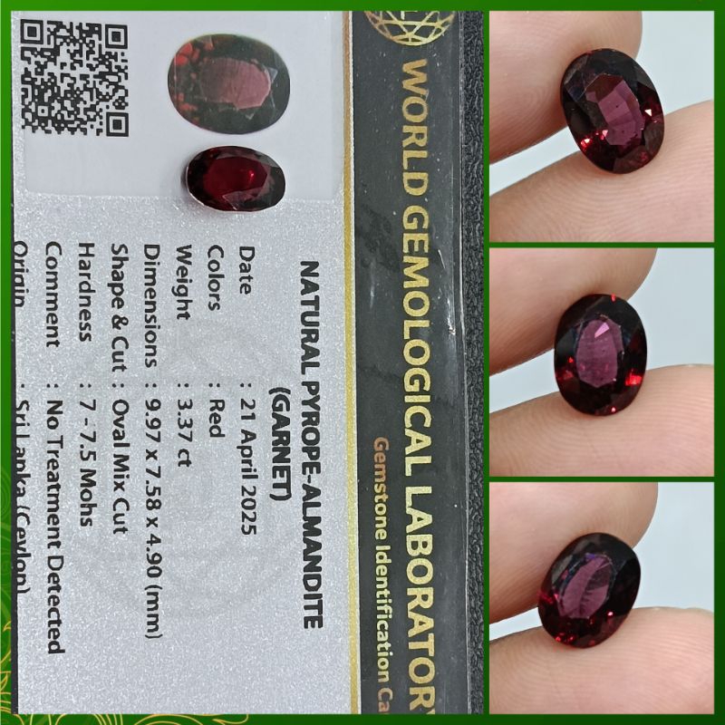 Natural Pyrope Garnet Top Luster 3,3ct memo GLI
