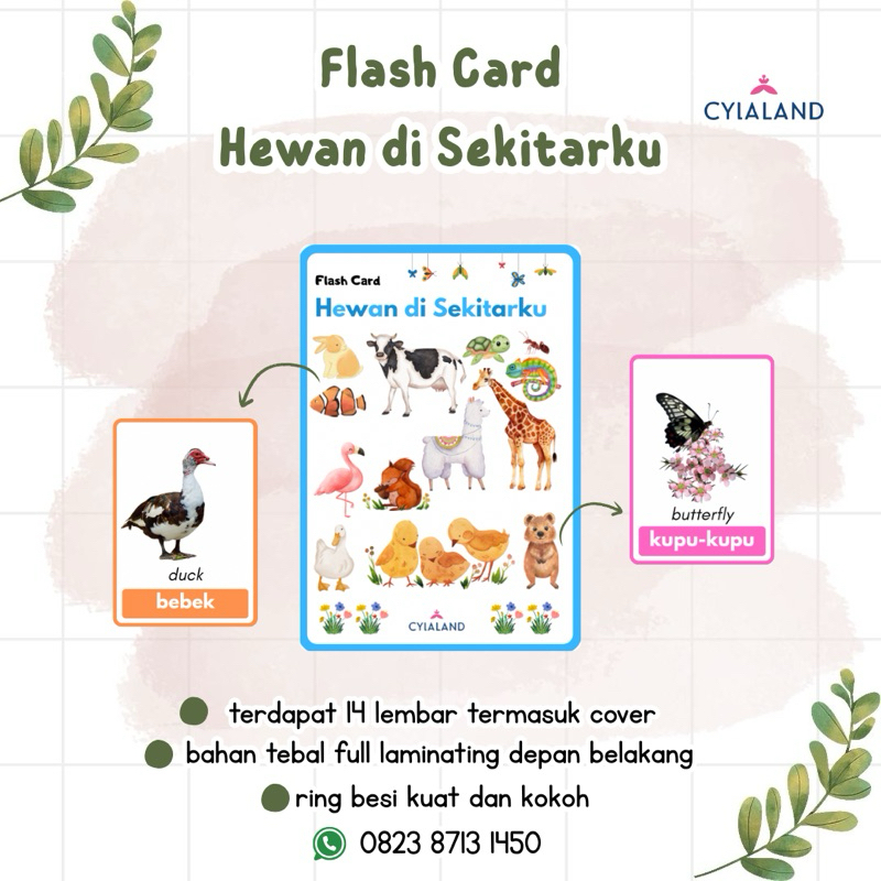 Flash Card Hewan di Sekitarku - Kartu Belajar Anak atau Bayi untuk mengetahui nama hewan