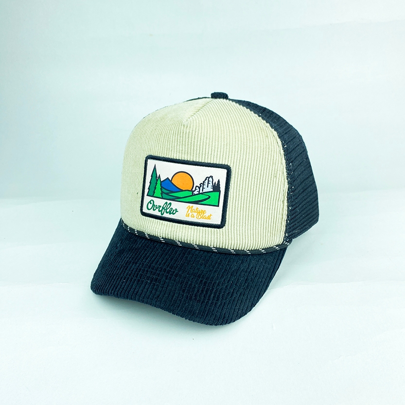 Enjoy Renewal - Topi Jaring Trucker Hat Corduroy Lidah Pendek Kombinasi Warna Bw Mix Hitam