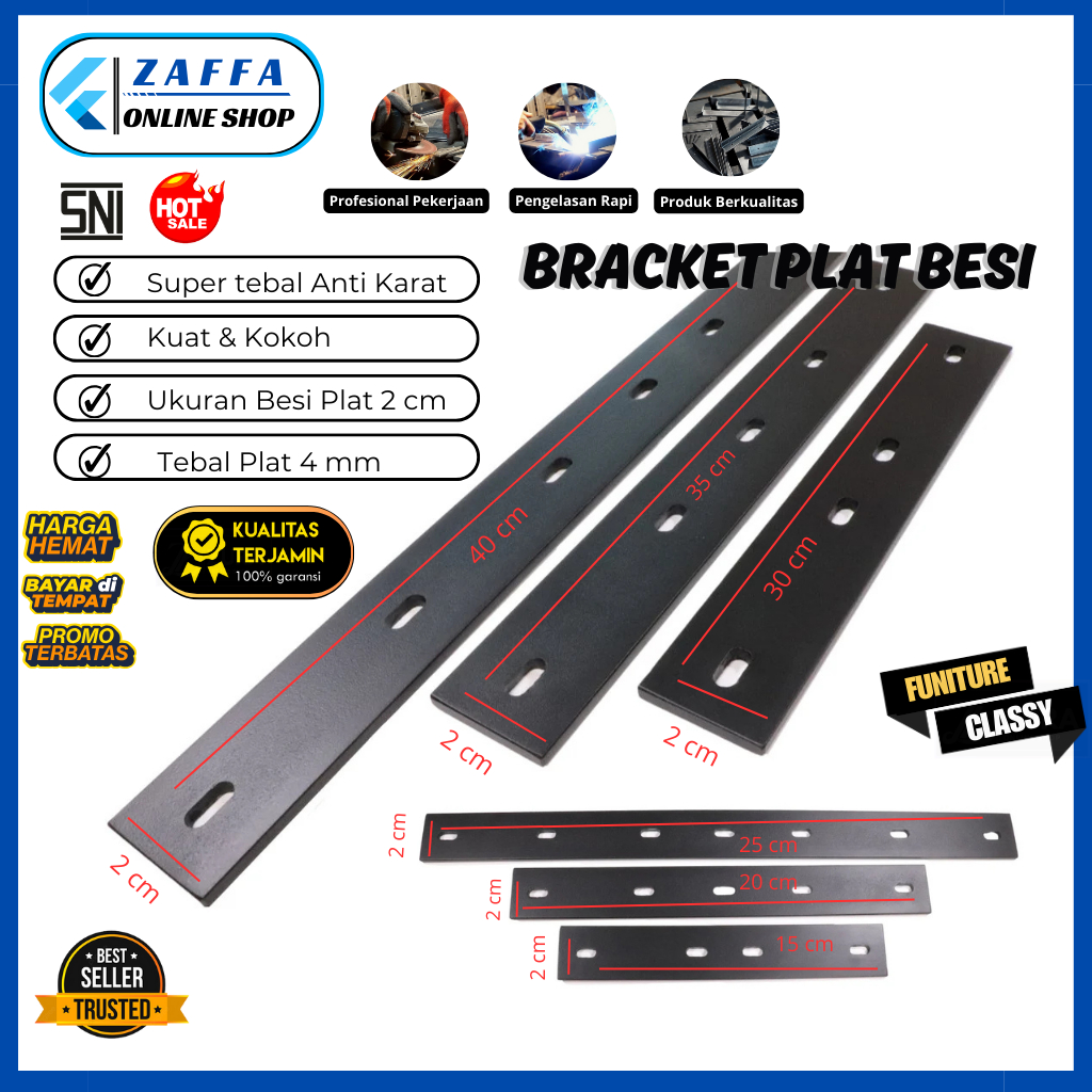 Plat Besi Tebal 4mm Lebar 2cm Bracket Plat Besi Lubang Universal Panjang