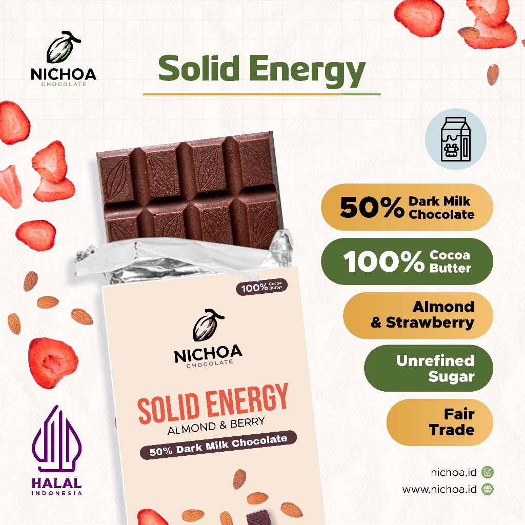 

Nichoa - Solid Energy (Almond & Berry) 50% Dark Milk Chocolate